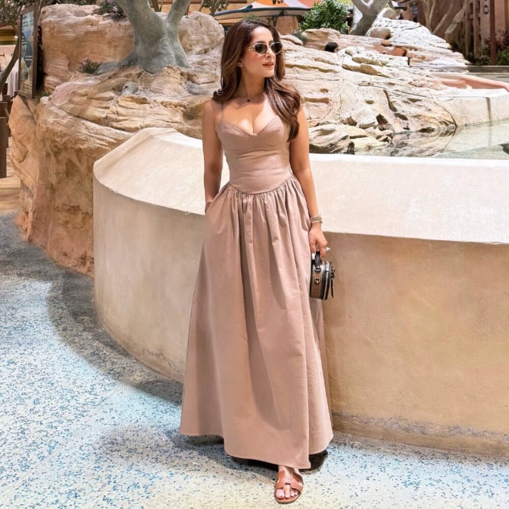 Zara Women MIDI STRAPPY DRESS Light Brown